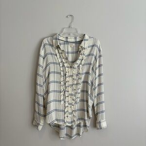 Pilcro Cream and Blue Plaid Button Down Shirt